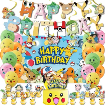 Pokemon Narodeninovej Party Dekorácie Pikachu Fóliové Balóniky Jednorazové Doska Obrúsok Pozadie Model Bábiky Pre Deti Chlapec Strana Dodávky