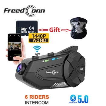 Bluetooth, Motocyklové Prilby Komunikačný Headset Nepremokavé Freedconn R1 PRO 1440p Video WiFi Nahrávač 6 Jazdcov palubného telefónu Dashcam