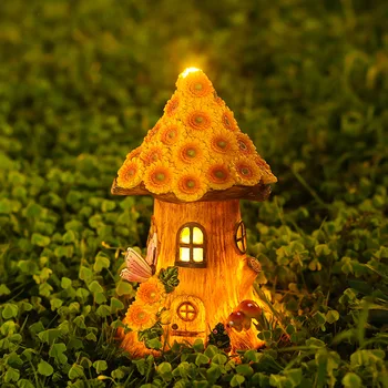 Plavidlá Miniatúrne Domu Solárne Led Osvetlenie Záhrady Víla Vonkajší Chodník Sun Flower Živice Chata Vianočné Dekorácie, Lampy