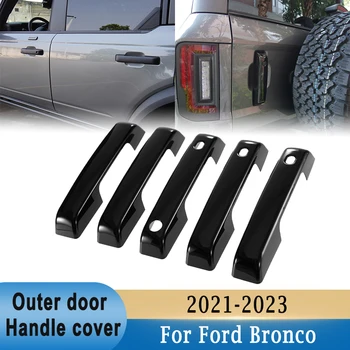 5 ks kľučky Kryty pre Ford Bronco 2021-2023 Bočné Dvere & zadných dverí Rukoväť ABS Plast Chránič Čierna s Smart Diery