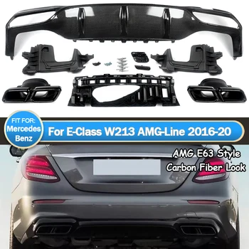 E63 AMG Carbon Style Zadný Difúzor Pery Pre Mercedes W213 2016-2020 w/ Tailpipes