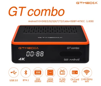 GTmedia GT Combo Android 9.0 BOX+DVB-S/S2/S2X,DVB+T/T2 4K UHD Displej A Dekodér, TV, Satelitný Prijímač
