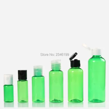 Prázdne Plastové Fľaše 50 ml Transparentná Zelená Plastová Fľaša 100 ml Flip Cover Kozmetické Kontajner Biely Kryt Plastové Fľaše 100ks