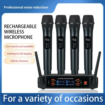 Profesionálne VHF Bezdrôtový Mikrofón Systém 4 Kanál Ručné Karaoke Mikrofón pre Domáce Strany Cirkvi Prípade TV Reproduktorov