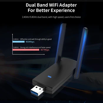 1300Mbps 5 GHZ 2,4 Ghz Dual Band USB Bezdrôtový Wifi Adaptér RTL8812BU Wifi Sieť LAN Karta, PC, WIFI Prijímač 2X2dbi Wi-Fi Anténa