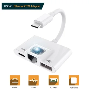 USB Typu C na Ethernet USB OTG/Kábel RJ45 Wired network (káblová Sieť 10/100Mbps LAN Dongle s nabíjaním pre iPad Pro Google Pixel