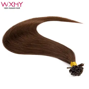 Rovno Ľudské Vlasy Rozšírenia Svetlo Hnedá WXMY U Tip Fusion Ľudské Vlasy Rozšírenie Keratínu Kapsule 50Strands Skutočné Vlasy 12-24 inch