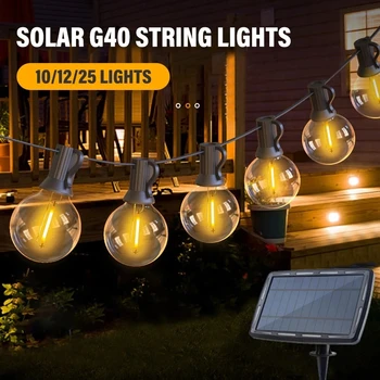 Solárne String Svetlá Vonkajšie G40 Terasa Svetlá,USB Nabíjateľné 8Light Režim Nerozbitné Žiarovky proti Poveternostným vplyvom Visí Reťazec Svetlo