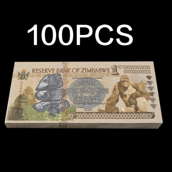 100ks Zimbabwe Bankoviek Jeden Yottalilion Dolárov Orangutan Diamond Papierové Peniaze Uncurrent Zbierať Darček