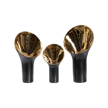 Moderné Svetlo Luxusné Keramické Vázy Pokovovanie Čierne Zlato Horn Kvet Usporiadanie Sušené Kvety Tri-Dielna Sada Mäkké Dekorácie