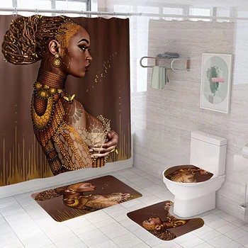 Sexy Africkej Ženy Tlač Sprchový Záves Nepremokavé Kúpeľňa Nastaviť Sprchové Závesy Koberčeky Anti-slip Vaňa Mats, Mäkké Koberce Domova