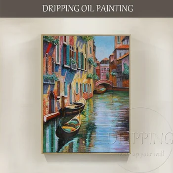 Umelec Ručne maľované Vysoko Kvalitné Farebné Impresionistického Benátky Krajiny olejomaľba Krásne Vody Meste Benátky olejomaľba