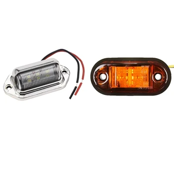 12V / 24V 2 LED, Bočné Obrysové Svetlá na Čítanie Pre Auto, ťahač s Návesom E-Označené Amber a 12-24V 6 LED Číslo špz Svetlo