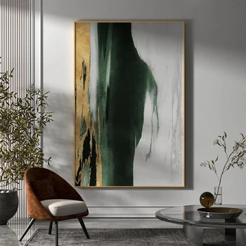 Ručne maľované zelená a žltá moderné abstraktné olejomaľba na plátne Prispôsobiteľné UnFrame izba dekor plagáty na stenu, kresby