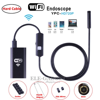 8 mm 1-5m Pevný Kábel Bezdrôtové Wifi Endoskopu Kamera HD 720P Borescope Vodotesné Mini Kamera Pre rúrku Kontrola Opravy