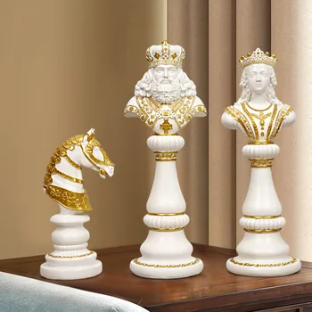 Živica Socha Šachové Figúrky, Kráľ, Kráľovná Rytier Šach Socha Ozdoby Živice Šachové Figúrky Rada Chessmen Moderného Domova