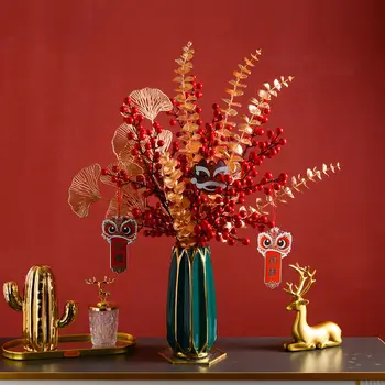 Chinesee Holly Ovocie Červenej Fortune Ovocie Keramická Váza Simulácia Kvet Nový Rok Ozdoby Domov X Izba, Obývacia Izba Nábytok, Dekorácie