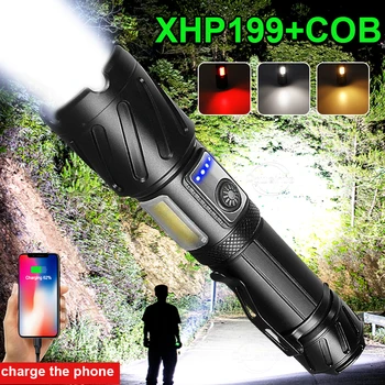 XHP199 najsilnejší Blesk Nabíjateľná LED Baterka Svetlo High Power Led Baterky 18650 USB Taktické Svietidlo S Magnetickým