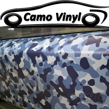 Horúce Módne Modrá Biele Kamufláž Vinyl Zábal Motocykel, Nákladné Vozidlo Vozidla Auto Camo Wrapping Film Nálepky Odvzdušňovacia