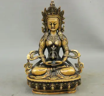 Vintage Budhizmus Chrám Čistý Bronz Amitájuse dlhovekosť Boh Bohyne Sochu Budhu