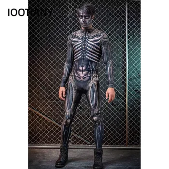 IOOTIANY 3D Tlač Halloween Kostra Dlhý Rukáv Cosplay Kostým Kombinézu Mužov Kombinézu Zentai Fitness Oblečenie, Oblečenie pre Dospelých