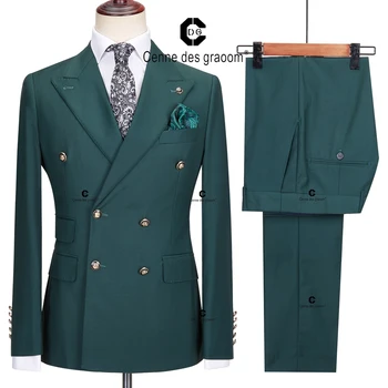 Cenne Des Graoom 2023 Nové Elegantné Obleky Pre Mužov Zelená Dvojitá Breasted 2 Kusy Nastaviť Slim Fit Vysoko Kvalitné Svadobné Party Kostým