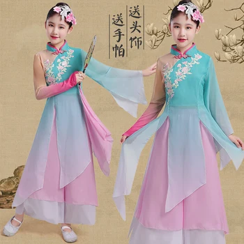 Detské Klasického Tanca Výkon Oblečenie Čínskych Fanúšikov Tanečné Oblečenie Dievčat Vreckovku Yangge Výkon Oblečenie