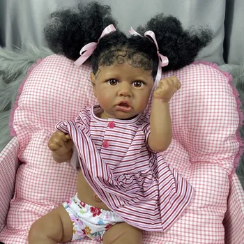 55 CM Reborn Saskia African American Doll Plný Vinylové Telo Dievča Umývateľný Strane-korene Vlasy Tmavej Pleti Baby Doll Pre Deti Darček