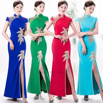2023 čínsky vintage šaty tradičné qipao šaty čipky kvet sequin šaty cheongsam elegantné spoločenské večerné šaty vestido
