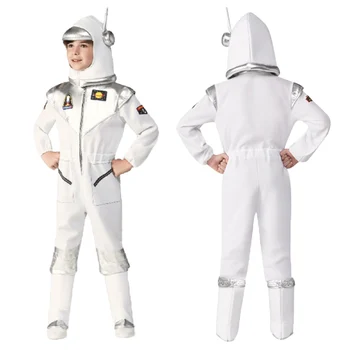 Halloween Biela Astronaut Kostým Pripojené Maska Skafander Deti Dobrodružstvo Jumpsuit Karnevalové Oblečenie