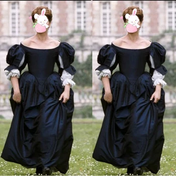 17. storočia módne šaty rokoka čierne šaty Vojvodkyňa večerné šaty Renesancie žien Mimo Rameno šaty, kostým