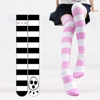 Kawaii Anime Mačací Pazúr Prúžok Lolita Pančuchy Japonskej Školy Dievčatá Ponožky Overknee Sexy Velvet Stehná Vysoké Pančuchy Ružovej A Čiernej Farbe