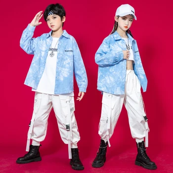 Deti Kpop Hip Hop Show Oblečenie Modrú Kravatu Farbivo Tričko Bežné Streetwear Cargo Nohavice Pre Dievča Boys Jazz Dance Kostým Fáze Oblečenie