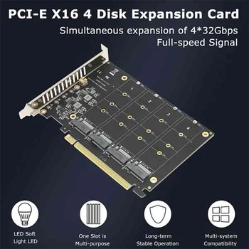 4 Port M. 2 NVMe SSD do PCIE X16M Tlačidlo Pevný Disk Converter Reader Rozširujúca Karta, 4 x 32Gbps prenosová Rýchlosť (PH44)