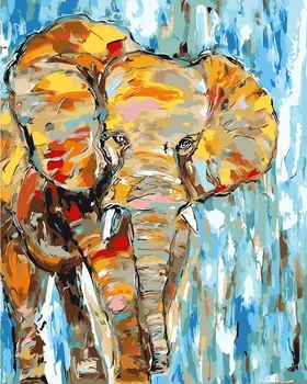 Ručne maľované olejomaľba abstraktné hrubé textúry voľne žijúcich zvierat nôž maľovanie slon