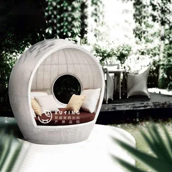 Vonkająí ratanový-tkané kolo posteľ tvorivé voľnočasové kreslo vonkajšie villa open-air nádvorie bazén lenivý kreslo