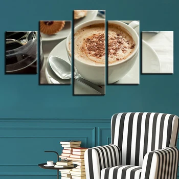 A cappuccino Moderné Plátno HD Vytlačí Plagáty Domova Wall Art Obrázkov 5 Ks Umenie Obrazy Bez Rámu