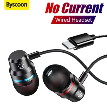 Byscoon Typ C Slúchadlá Pre Xiao 11T 10 TON Redmi Poznámka 9 10 Pro Stereo In-ear Mikrofón Káblové Slúchadlá Šport Gaming Headset