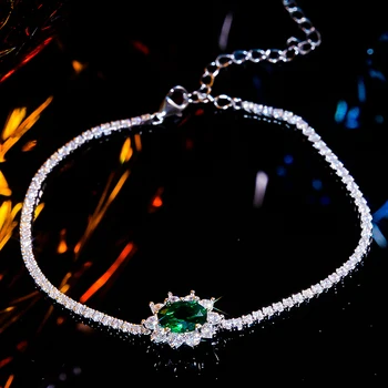 New Emerald 925 Sterling Silver Cubic Zirconia Diamantový Náramok Pre Ženy Super Flash Móde Výročie Svadby Jemné Šperky