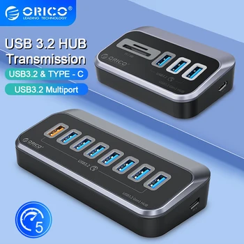 ORICO USB HUB, ABS 5Gbps HUB PD 18W Plnenie USB3.2 Zadajte USB C Čítačka Kariet Splitter S napájacím Adaptérom pre Stolné PC Príslušenstvo